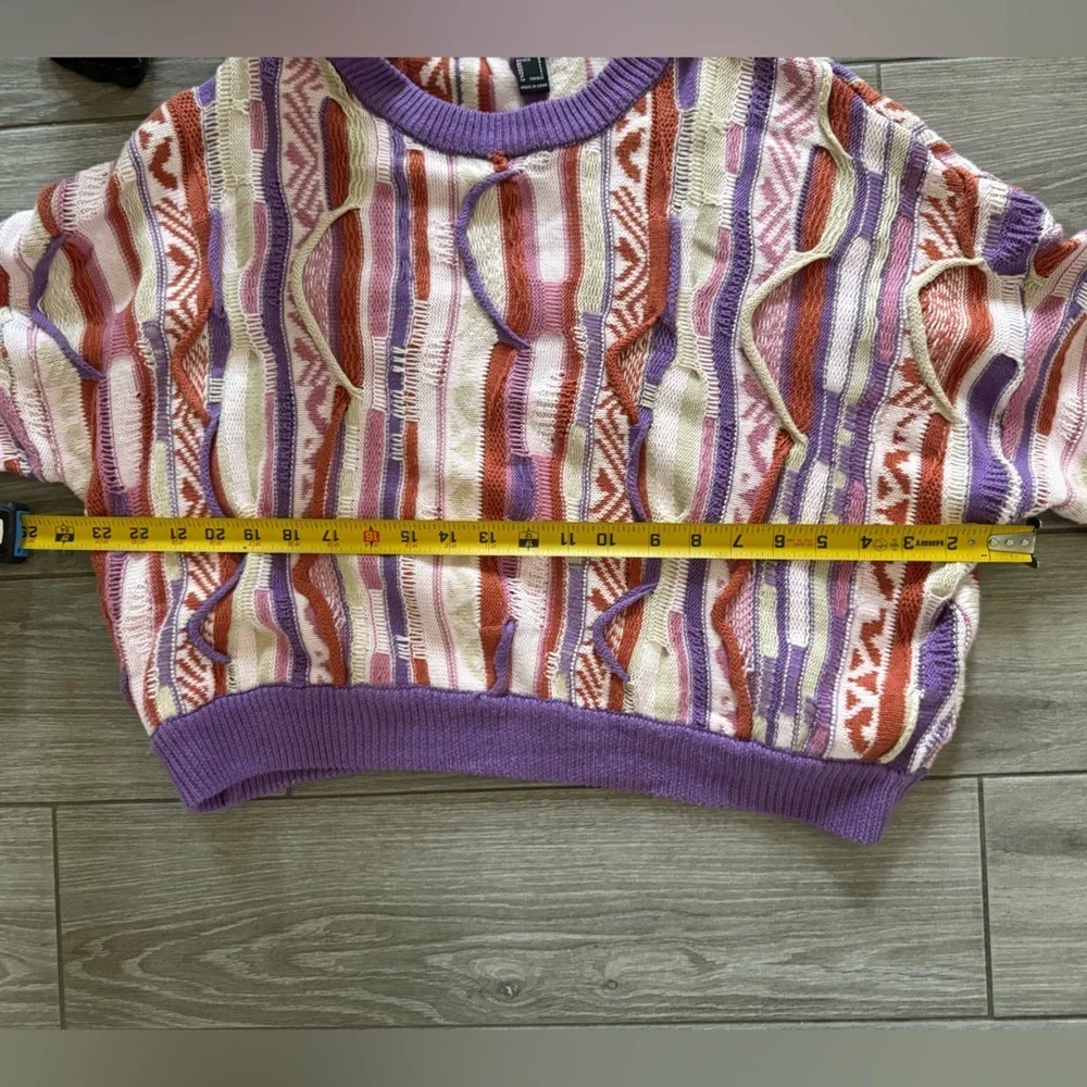 Forever 21|Vintage coogi style grandpa sweater,Colorful pastel & textured•LARGE